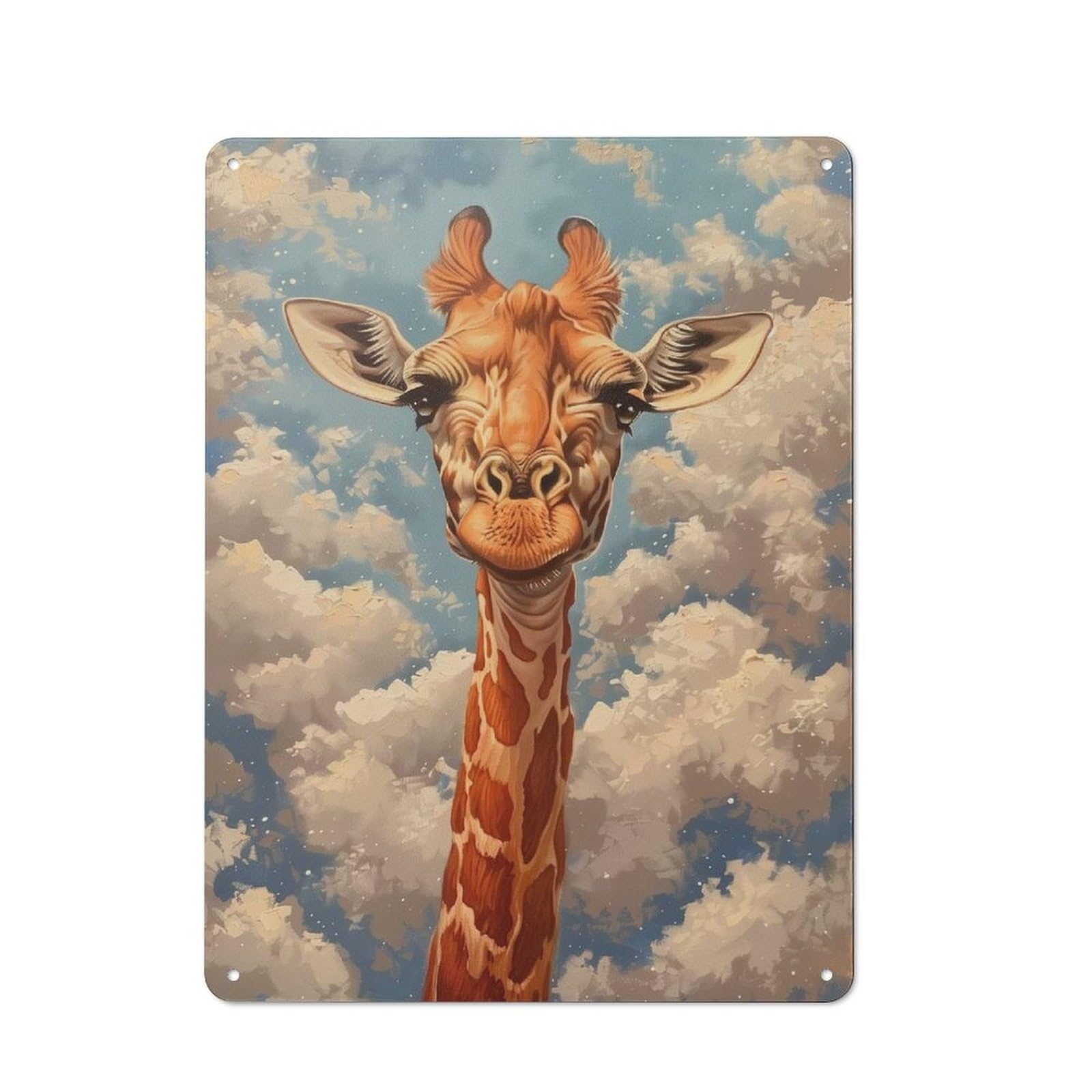 Junmoney Style-14 Giraffe Portrait Clouds Country Vintage Metal Wall Decor 40X30cm, Country Metal Sign For Kitchen, Cottage, Porch Or Garden Room