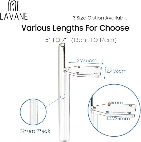Miniatura 2 de Juego de 4 patas de metal para muebles de 7 pulgadas, modernas patas de repuesto para muebles de hierro cónico para montaje lateral, patas cromadas