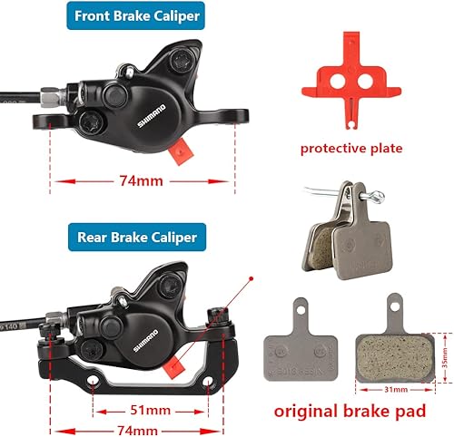 Miniatura 5 de Shimano MT200 MTB Hydraulic Disc Brakes Set, Left Front 800mm Right Rear 1400mm with Rear PMis Adapter Aluminum Alloy Hydraulic Bike Brakes, Dual