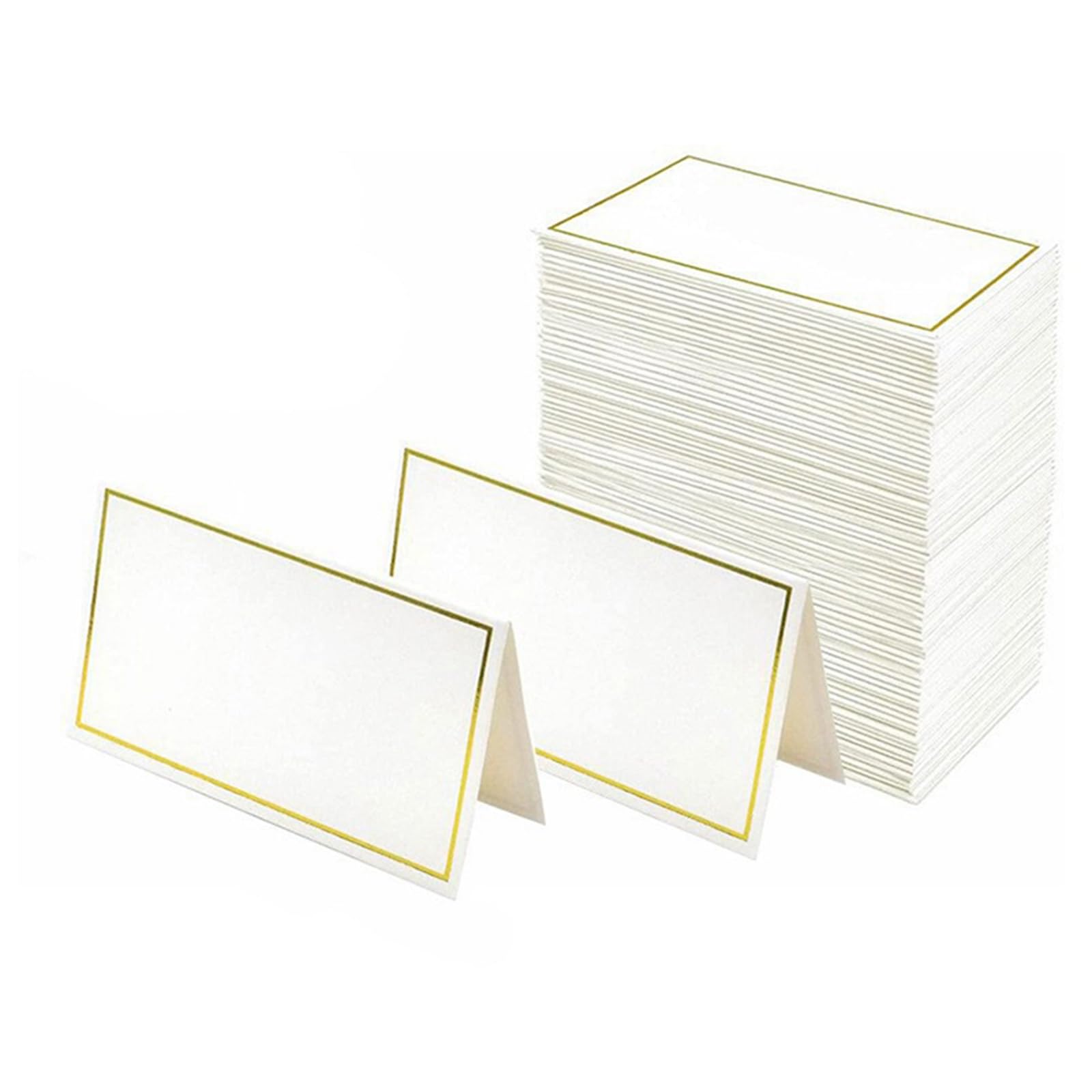 50 Pcs Blank White Place Cards with Gold Foil Border - 2x3.34 Inch Table Tent Cards for Wedding Seating, Buffet Labels, Banquet Events, Dinner Parties and Name Card