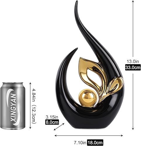 Miniatura 2 de Estatua de arte moderno de cerámica con hojas de árbol doradas para decoración del hogar, elegante centro de mesa para sala de estar, dormitorio,