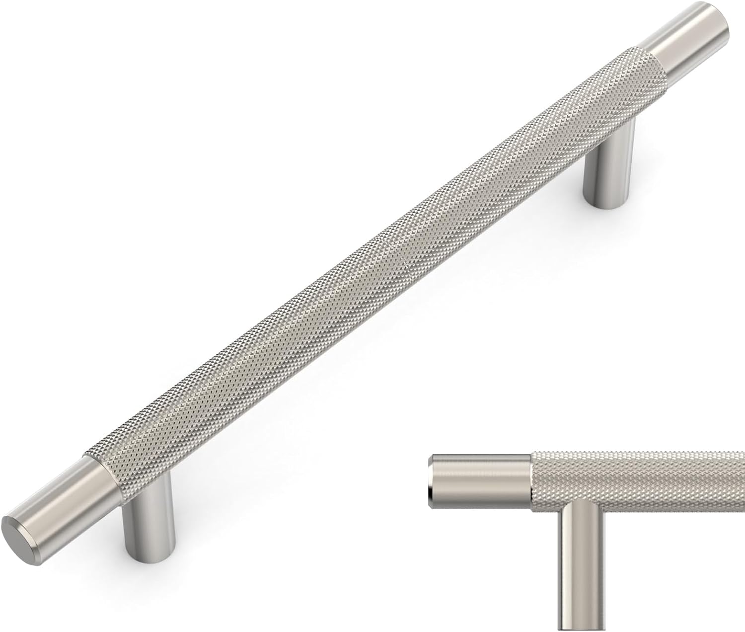Amerdeco 10 Pack Brushed Satin Nickel Knurled Cabinet Pulls 5 Inch Hole Centers Kitchen Cabinet Handles Hardware Kitchen Handles for Cabinets Handles IH0006… 5"/128MM Hole Center Brushed Satin Nickel