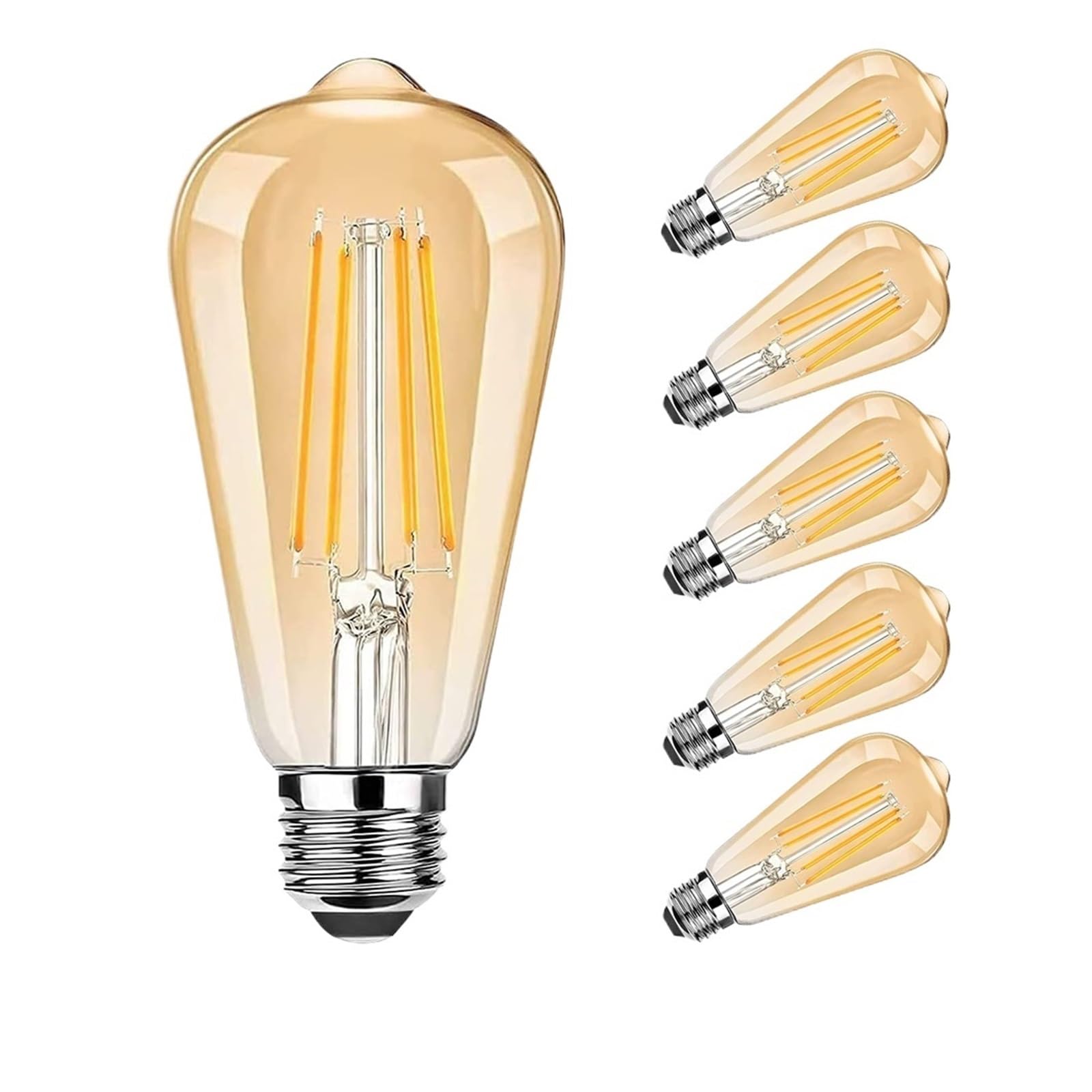 JrEam Ampoule LED ST64, Paquet de 6, lumière rétro 4W/6W/8W, culot à vis E27, 220V, 2700K, Blanc Chaud(4w)