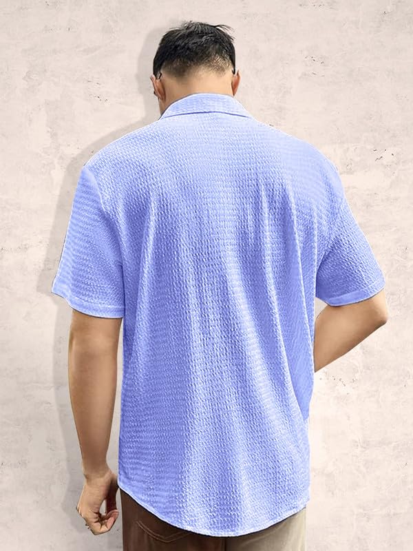 Image of Pinkmint Popcorn Shirt for Men Soild Slim Fit Sleeve Spread Collar Trendy Men Shirt Summer Wear Goa Wear Olive