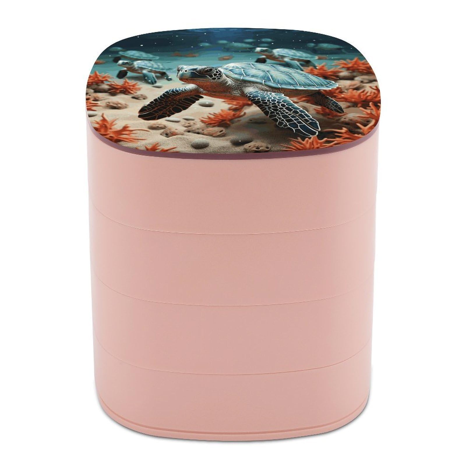 FekiLoot Turtle Starfish Jewelry Box 4-Layers Rotatable Jewelry Organizer Storage Box with Mirror Cute Travel Jewelry Case Portable Earring Holder Organizer for Ring Necklace Bracelet