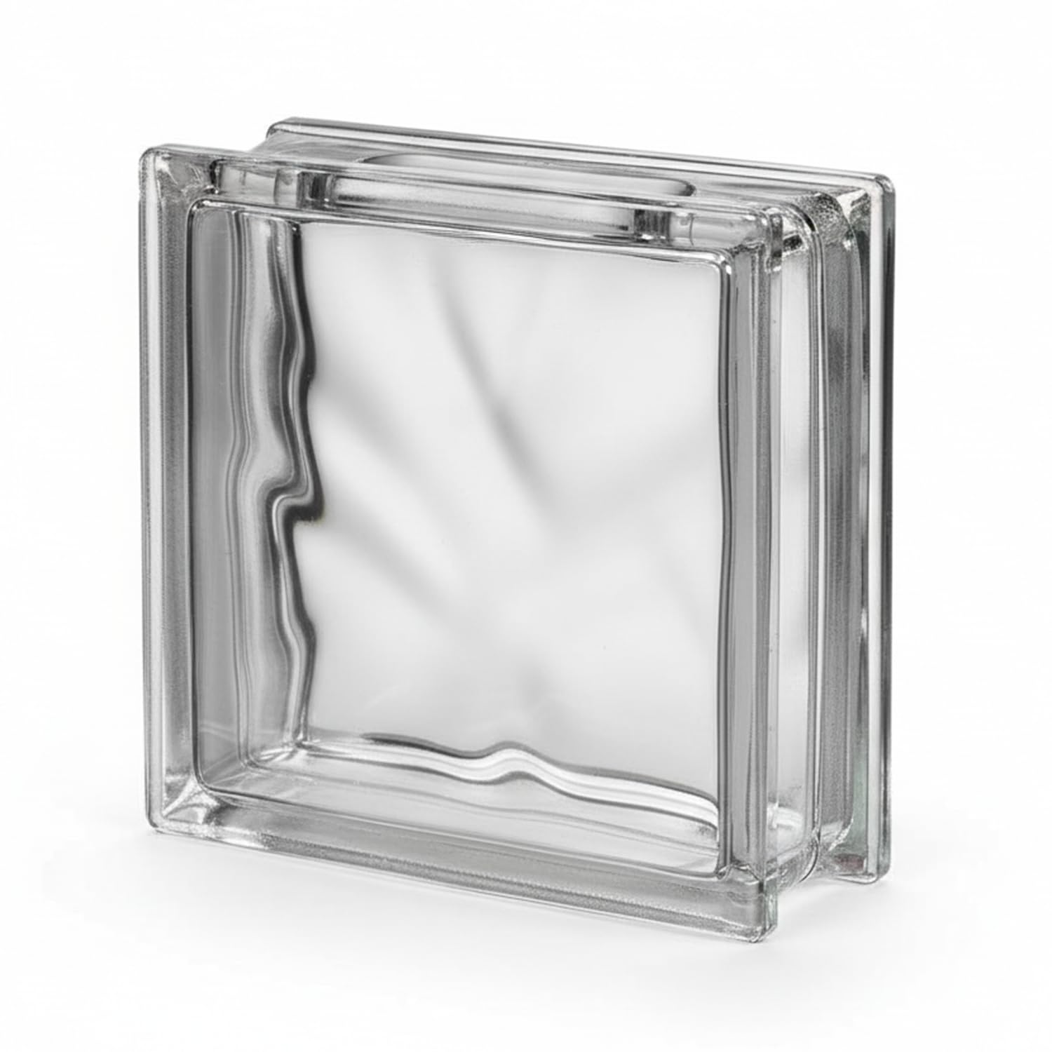 1919/8 Wave Craft Block by Seves Glass Block | Clear Glass with Hole & Cap | DIY Fillable Décor Block | Classic Wave Pattern