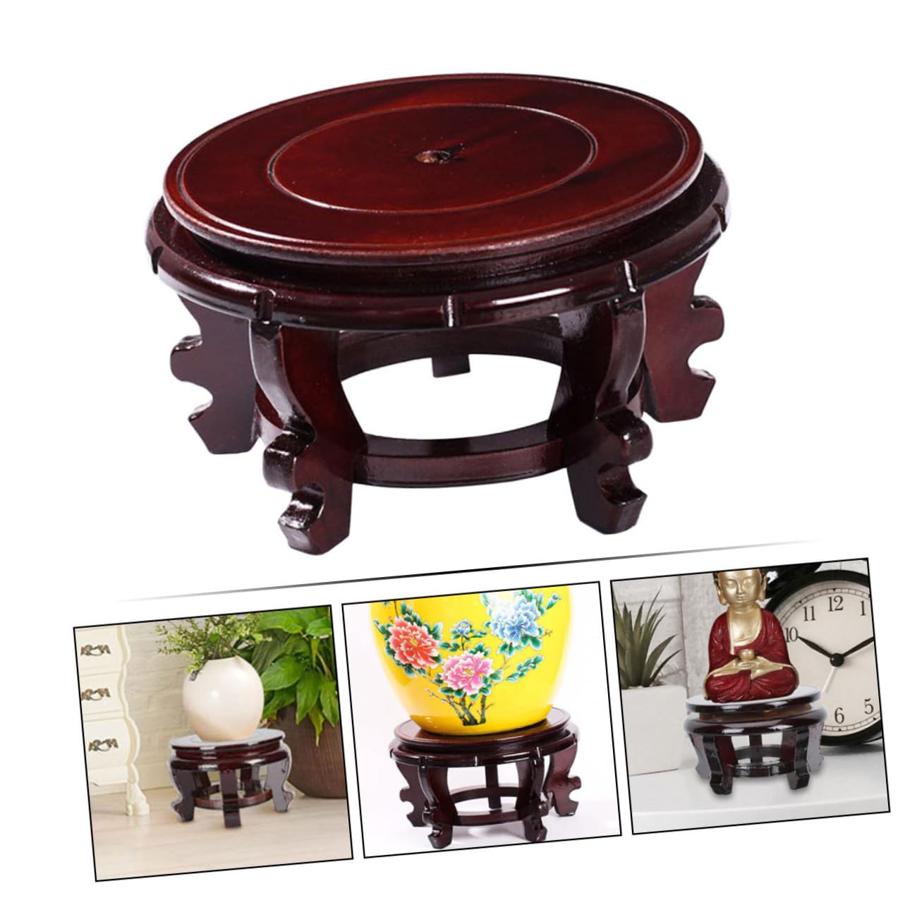 Kichvoe Soporte de Madera Maciza para Macetas y Figuras Decorativas, Base Redonda de 24 Cm Diámetro, Altura 12 Cm, Capacidad hasta 70 Kg, Adecuado para Plantas de Interior y Exhibición