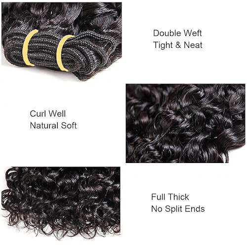 Miniatura 4 de Paquetes de cabello humano rizado ondulado 4 paquetes cortos de 8, 8, 8, 8 pulgadas, paquetes de ondas de agua 10A brasileño 100% sin procesar,