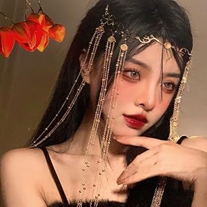 Ethnic style Headband Head Chain with Beaded,Fairy Hair Forehead Chain Crystal Headband Face Curtain Hair Accessories for Womens and Girls (04)