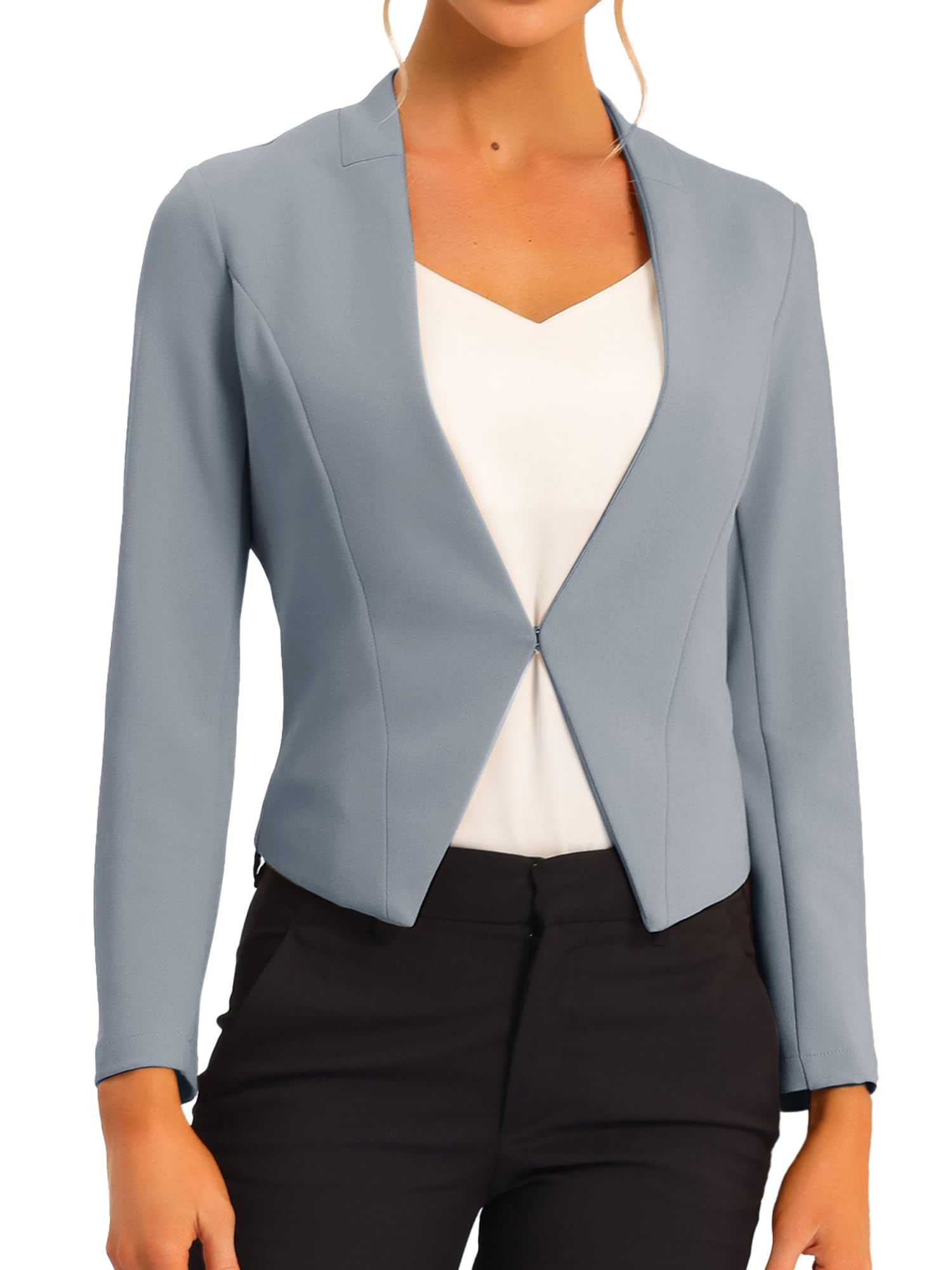 allegra k Women's Work Office Blazer Collarless Business Casual Suit Jacket Cropped Blazer, Grey, X-Large-picture-11