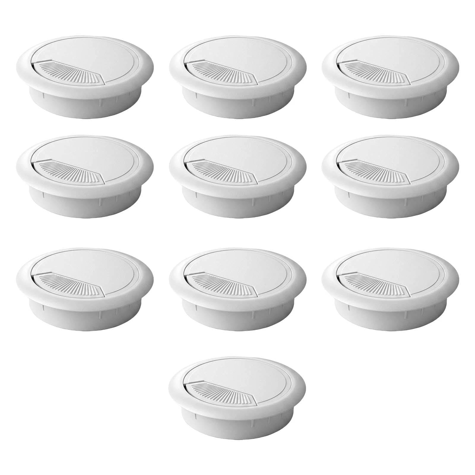 HHXUUAN White Desk Grommet 60mmx10pcs Thickened ABS Cable Hole Cover Replacement with Self Spring Opening for Computer Desk Table Cord Organizer