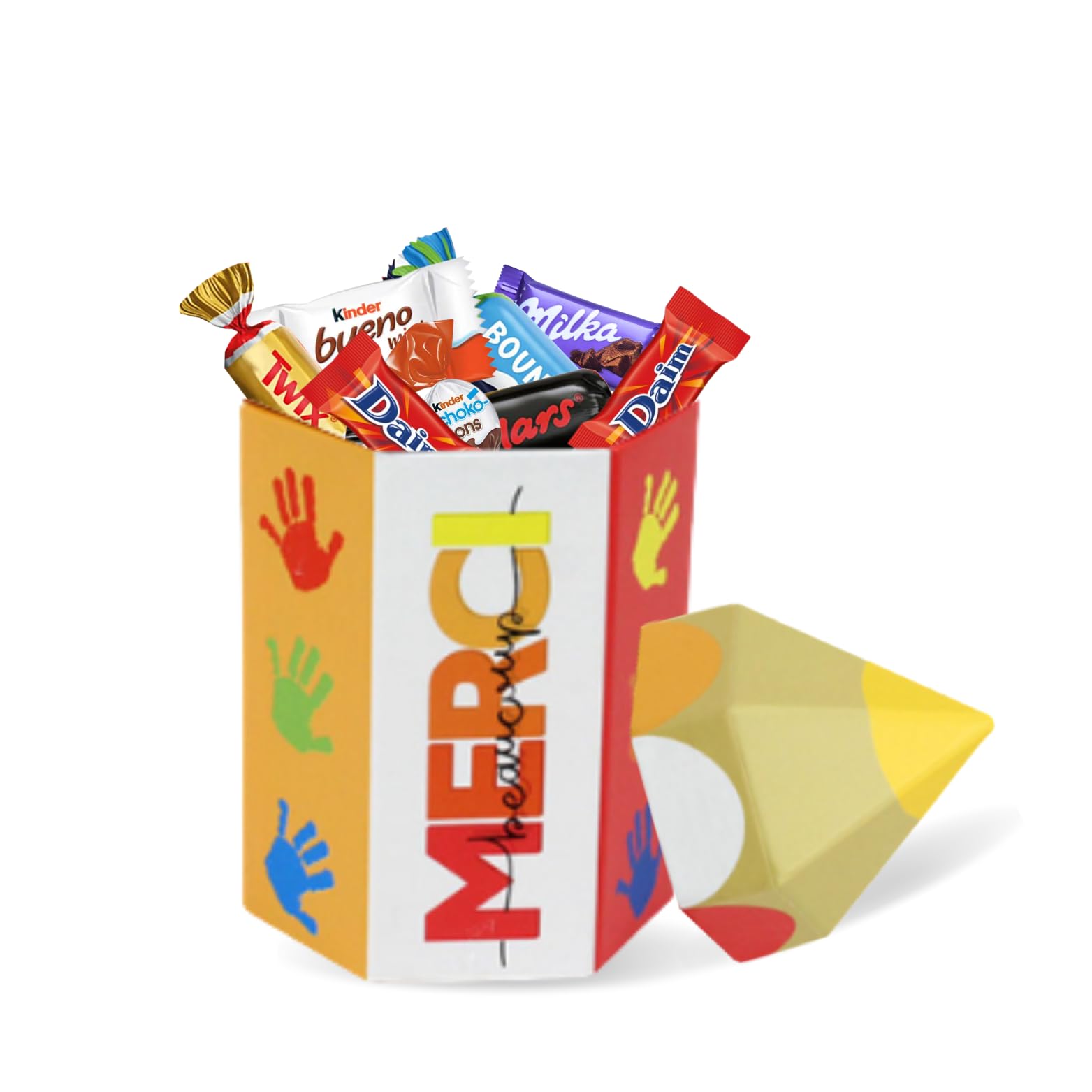 Coffret MERCI garni d'un Assortiment de 20 Chocolats MILKA, KINDER, CELEBRATIONS | Cadeau de fin d'année pour les Maîtresses, Maîtres, ATSEM & Nounous