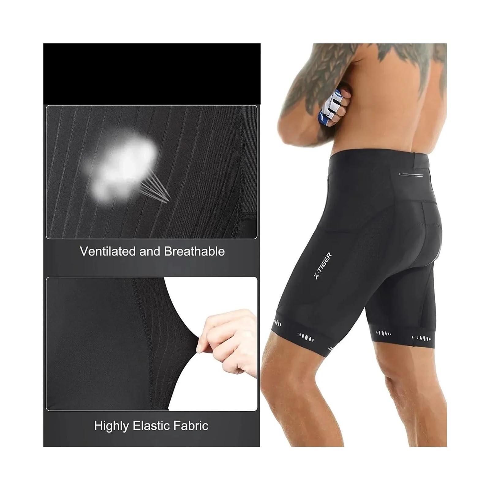 Bicicleta Pantalones Cortos Pantalones Cortos de Ciclismo for Hombre con Bolsillo Trasero, Acolchados Gel, Transpirables, for montaña y Carretera(XM-DK-15101,Europe-XL)