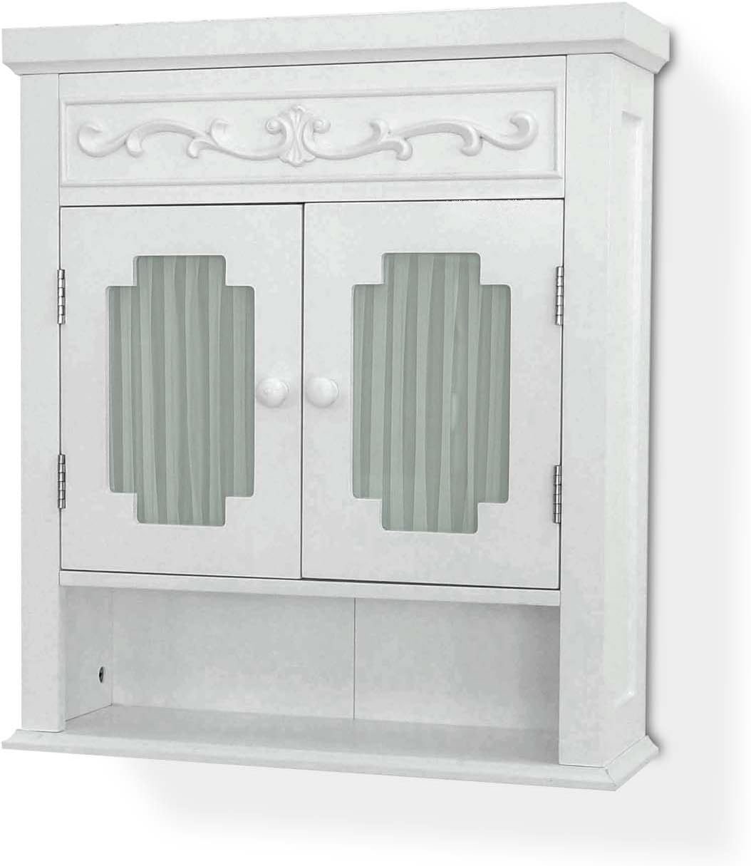 Teamson Home Lisbon Removable Wooden Wall Cabinet with Drapery-Lined Doors- White