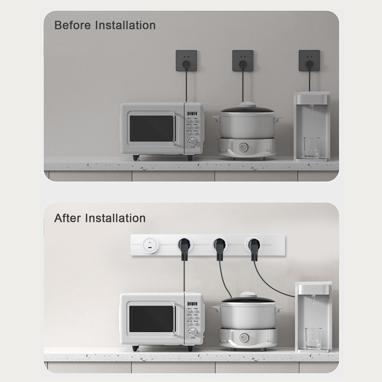 CNBINGO Presa elettrica da parete, 60 cm, per cucina, ufficio, casa, bianco | Presa per pista per montaggio a parete, capacità 8000W, lega di alluminio, presa standard UK, presa elettrica con porta USB