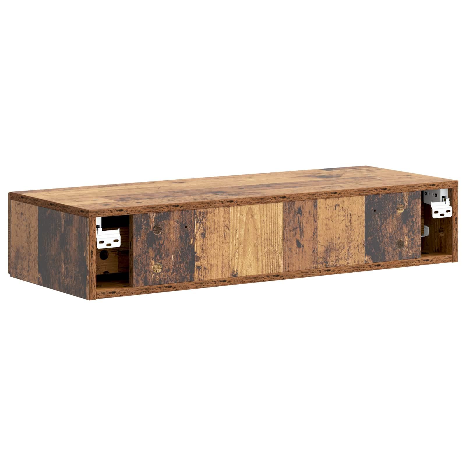 Tavolino da parete effetto legno anticato, console sospesa 87,5 x 34,5 x 17 cm, moderno tavolo da parete in legno con cassetto e scomparto per corridoio, soggiorno e ufficio domestico