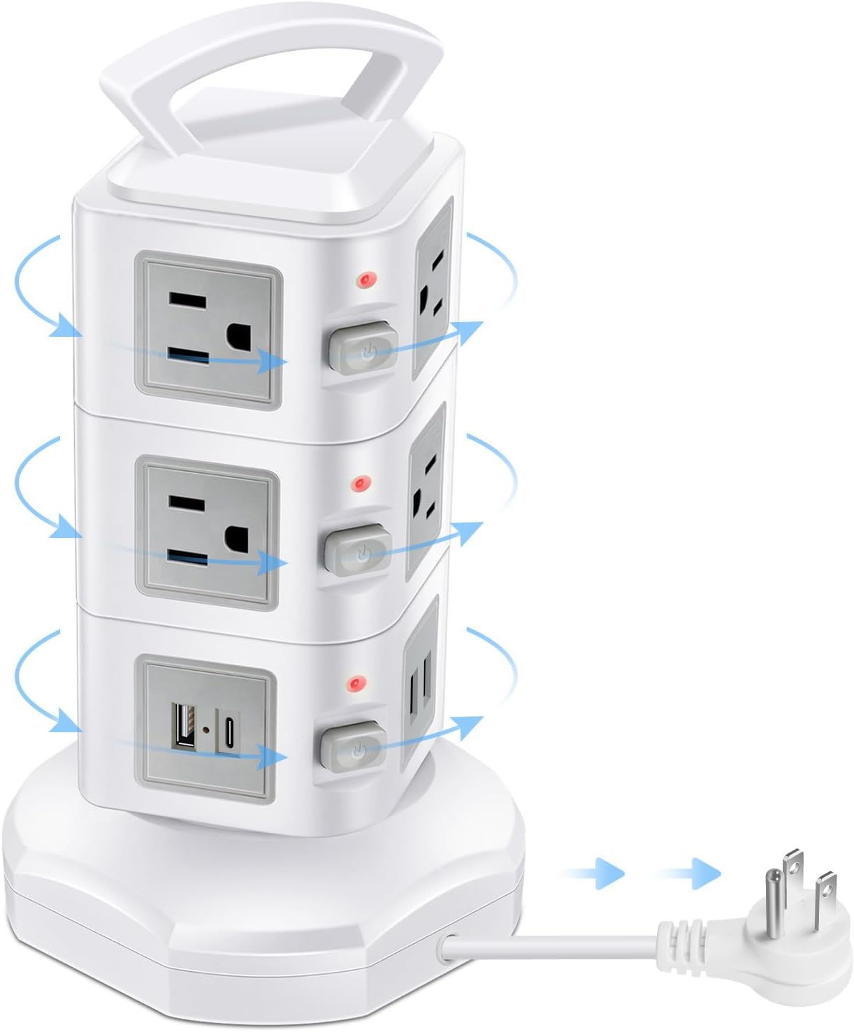 10-Outlet Power Strip USB C 20W Surge Protector | Retractable Extension Cord with 4 USB Ports | Desk Organizer Plug Outlet Extender | Charging Tower for Cell Phone, Computer, Electronic, Home, Office