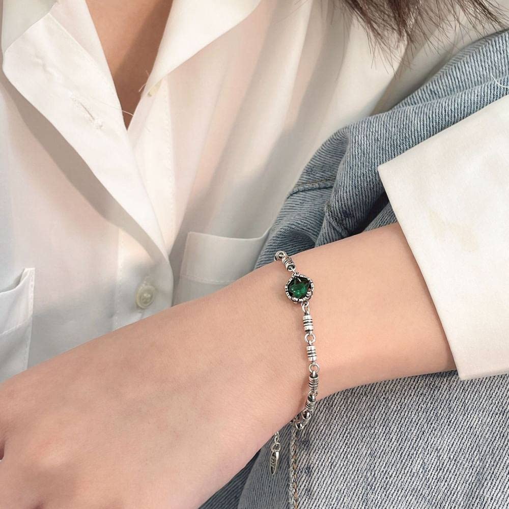 LYGXWJFC Sterlingsilber-Armband, Vintage-Tennisarmbänder für Damen, Smaragd-Zirkon-Pentagramm-Armband, Armreifen mit Silberkette, Modeschmuck für Damen und Mädchen