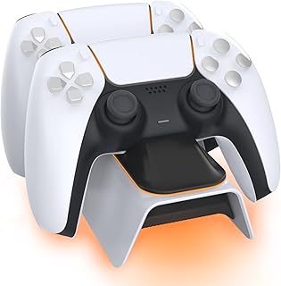 NexiGo Enhanced PS5 Controller Charger, Playstation 5 Charging Station with LED Indicator, High Speed, Fast Charging Dock for Sony DualSense Controller, White