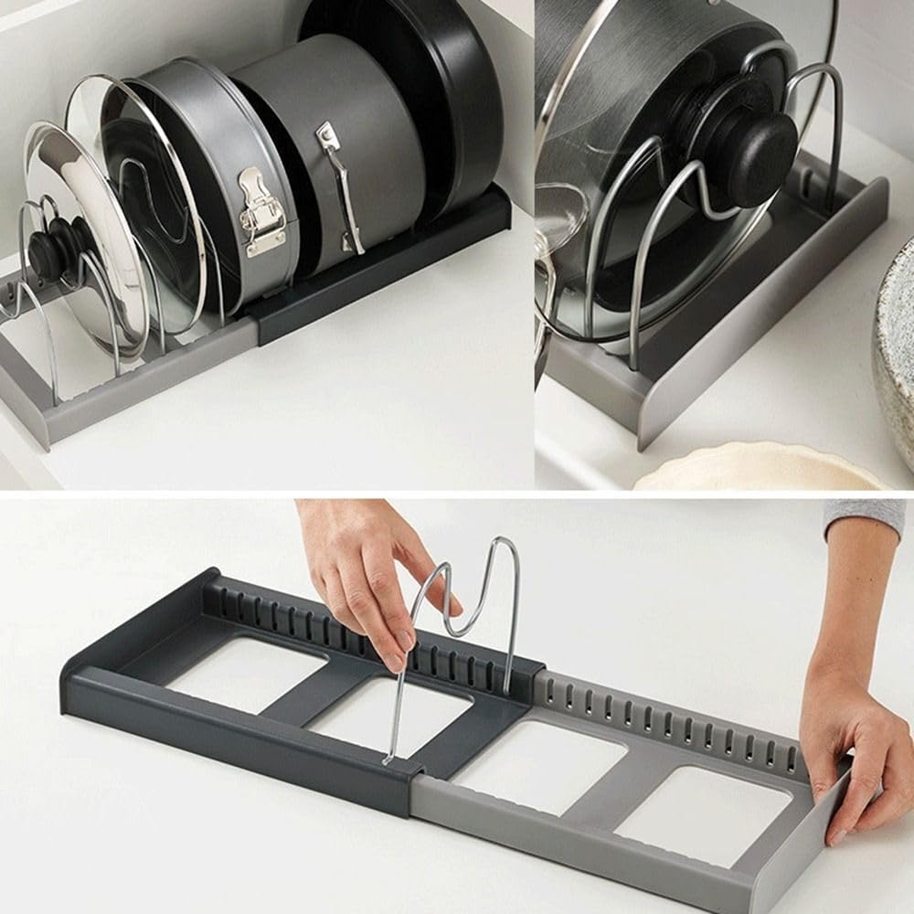 Expandable Dish Rack for Kitchen - Steel Pan Pots Lid Holder with 7 Adjustable Compartment Pot Racks Pot Holder Stainless Steel Adjustable Dividers — Amazon image 4