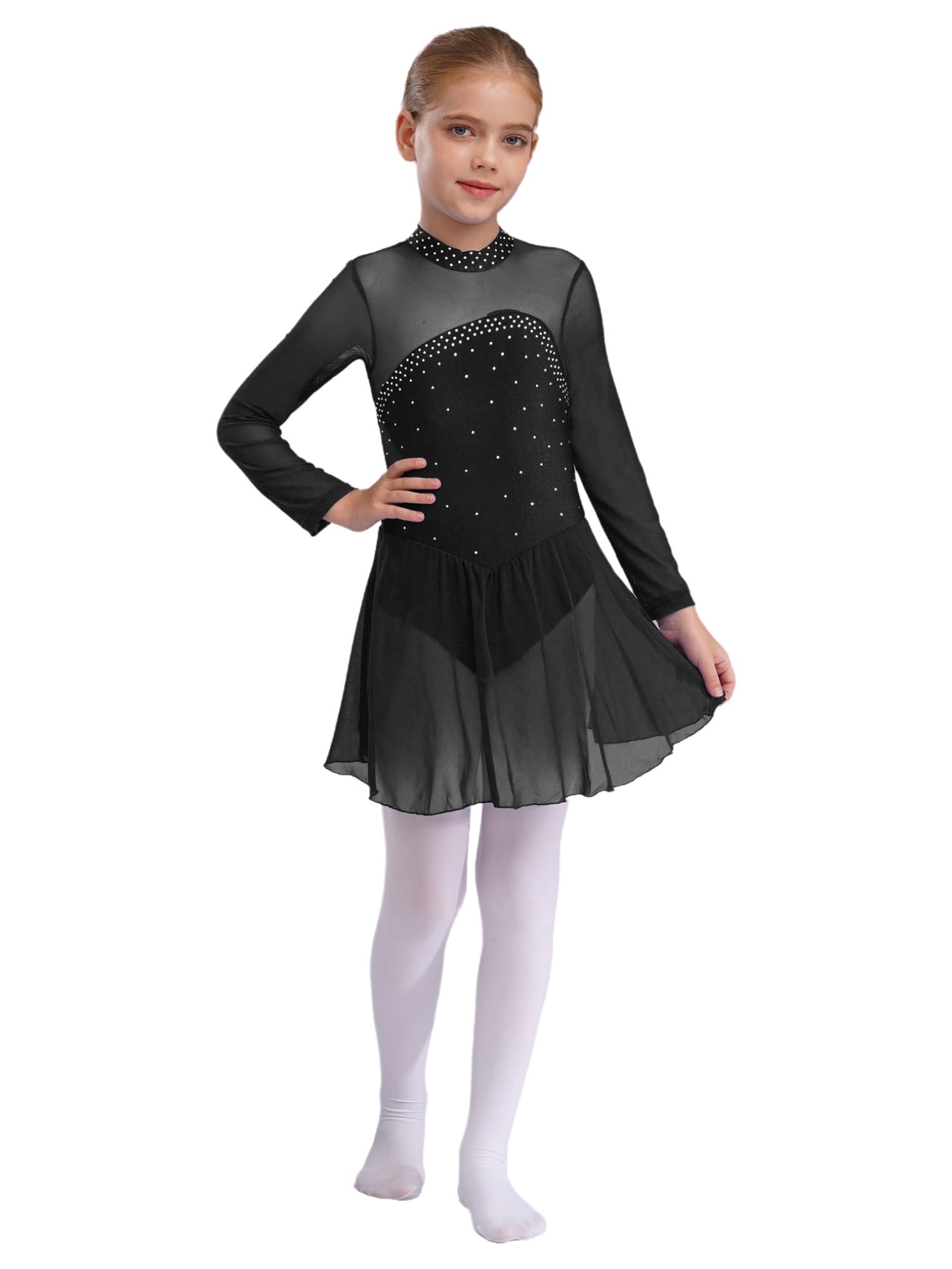 Freebily Vestido de Danza Patinaje sobre Hielo para Niña Leotardo de Manga Larga Maillot de Gimnasia Rítmica Competición Vestido de Bailarina Ballet — view 2