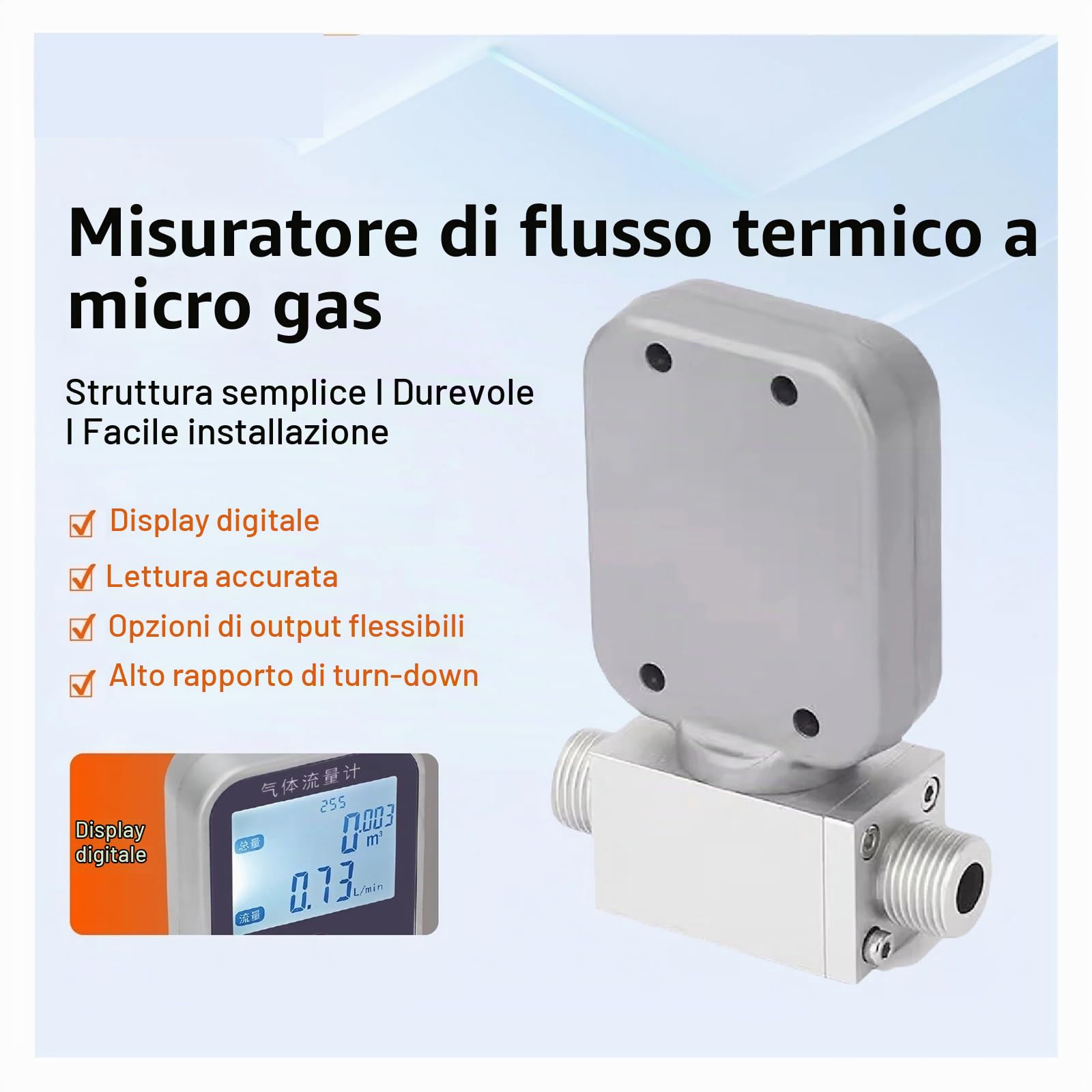 Misuratori di portata, Misuratore di portata di gas microtermico, sensore di portata di massa digitale for aria compressa, ossigeno, azoto, argon e metano, uso industriale(Air-0.5-50L-min)