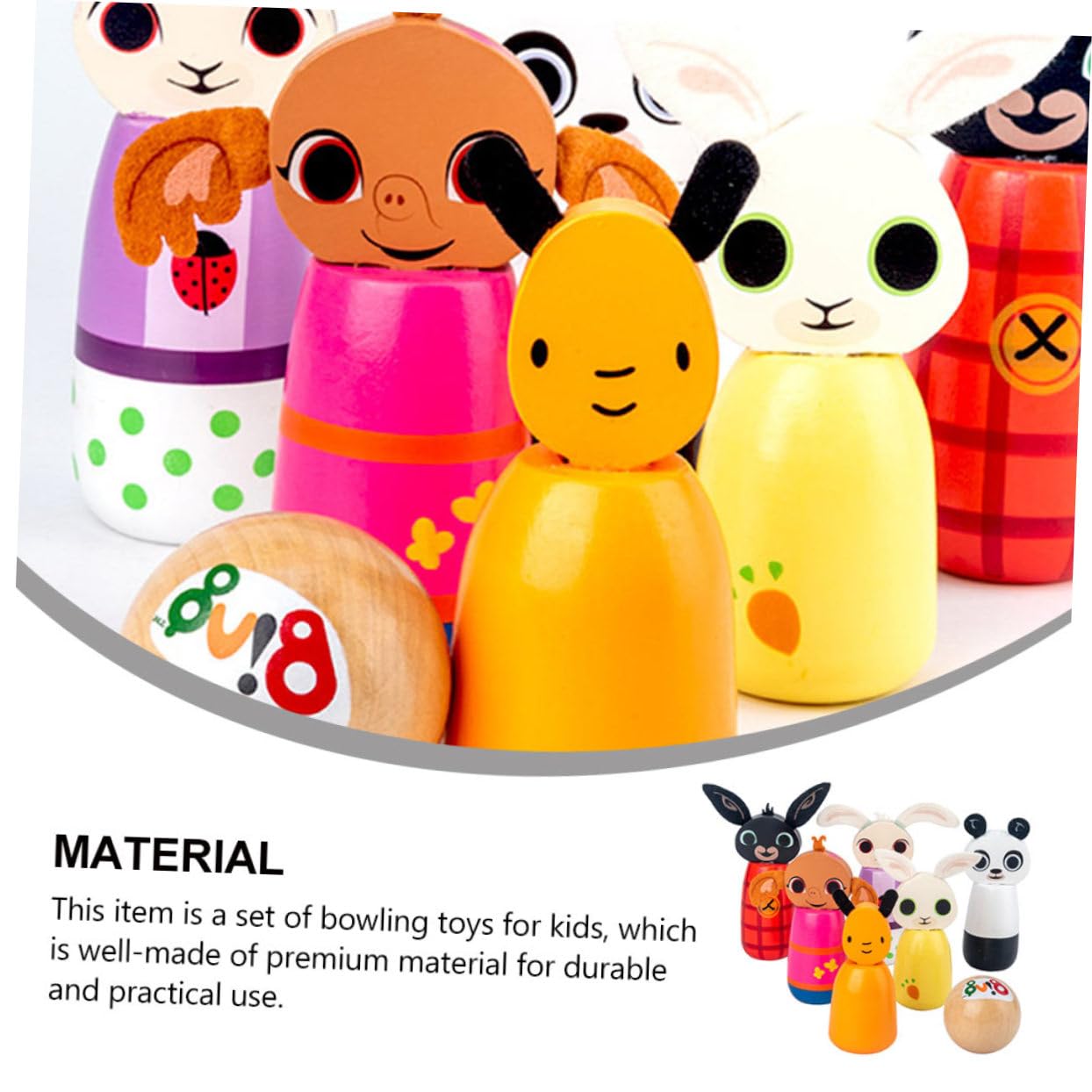 KOMBIUDA Kit de Bowling pour Garçon et Filles en Bois Animaux de Dessin Animé, Jeu Éducatif D'intérieur pour Développement et Interaction Parent-garçon et Filles, 1 Set Complet