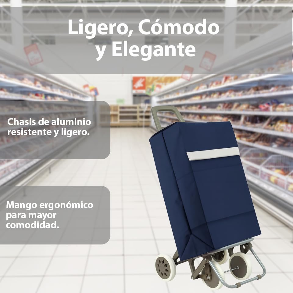 Weida Carro de la Compra 4 Ruedas | Impermeable, Resistente | Mango Ergonómico y Bolsa Impermeable | para Arrastre Cómodo Y Estable | Ideal para Supermercado y Uso Diario | Azul-Marino 95cm-42cm-46cm