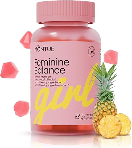 Montue Gomitas de equilibrio femenino prémium, equilibrio de pH con prebióticos y mezcla de probióticos Lactobacillus y apoyo inmunológico de piña