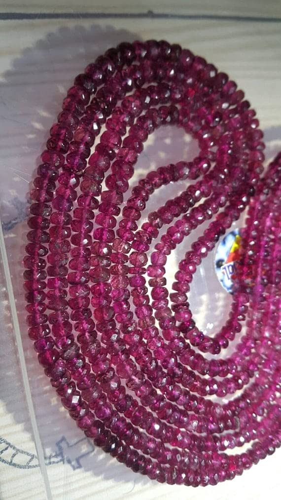 Tourmaline rose rubellite perles rondelles facettées 3-5mm fil 14 pouces