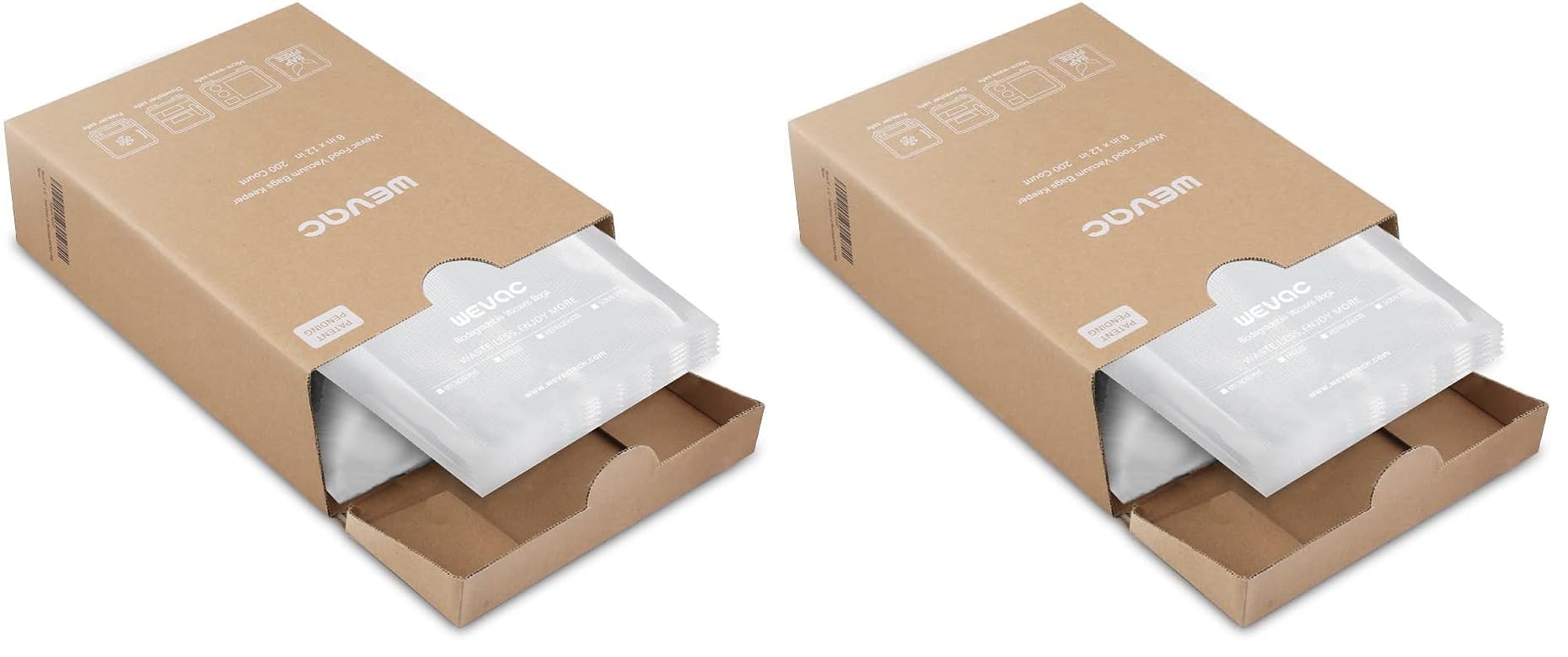 Wevac 8” x 12” 200 Count Food Vacuum Sealer Bags Keeper, PreCut Quart, Ideal for Food Saver, BPA Free, Commercial Grade, Great for storage, meal prep and Sous Vide (Pack of 2)