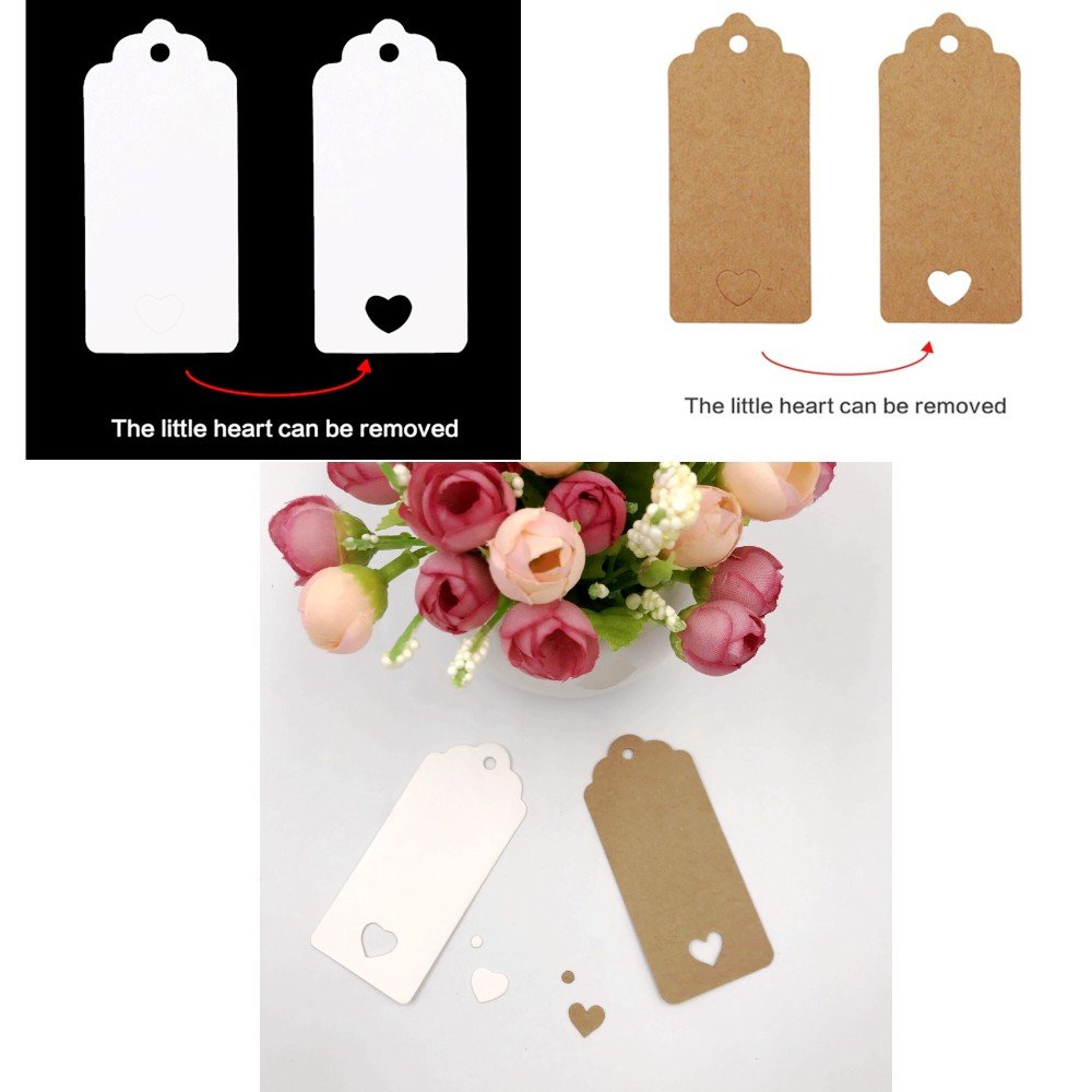 Cadeaulabels van kraftpapier, etiketten 7 x 4 cm, 150 stuks labels en 150 stuks jute koord, voor knutselen, Kerstmis, bruiloft, geschenken (5 kleuren