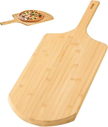 Pela de pizza de 12 pulgadas de largo x 12 pulgadas de ancho, con mango de madera de 8 pulgadas de largo, 22 pulgadas de longitud total, cáscara de