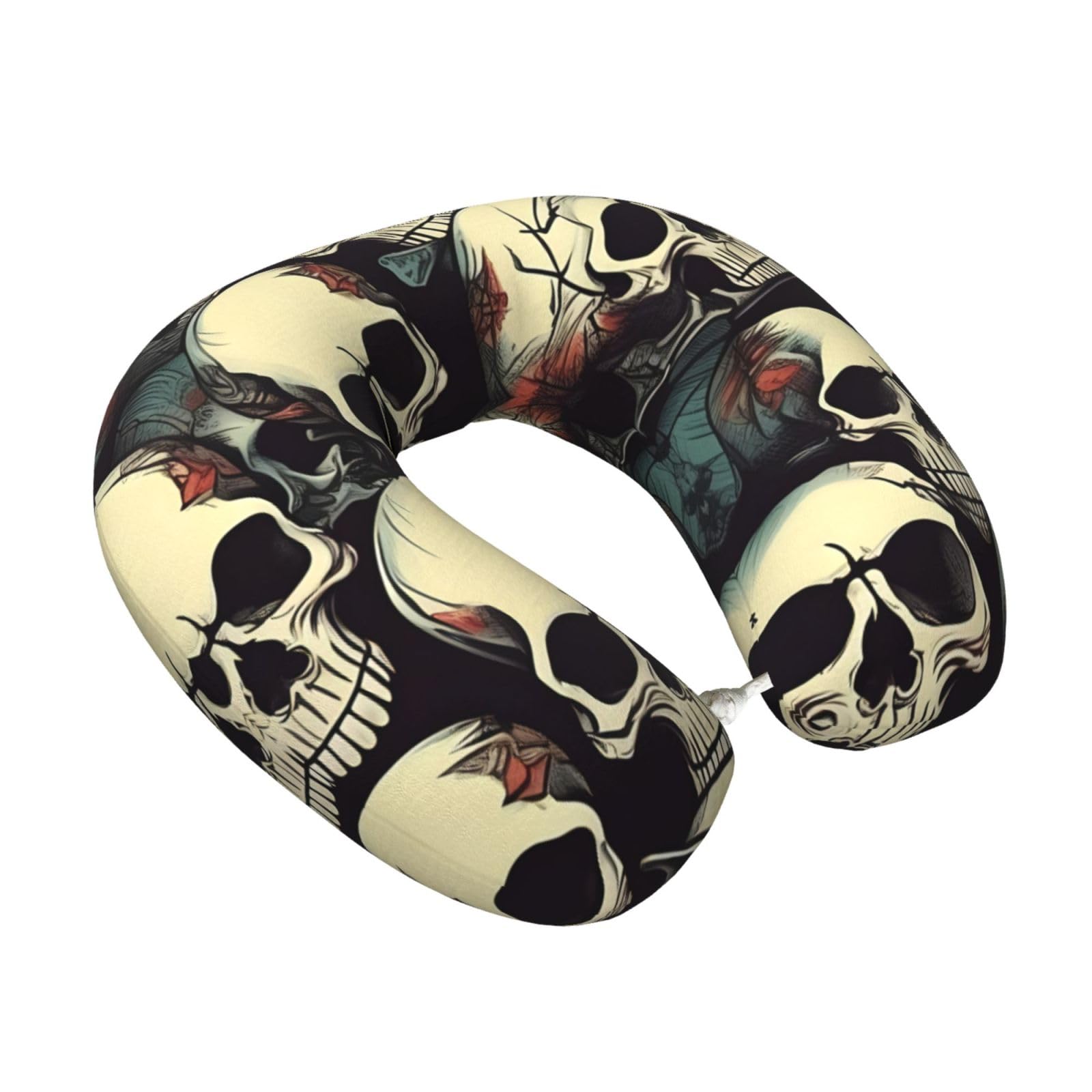 Yyoretp Skull Skeleton Print Travel Pillow Pure Memory Foam Neck Pillows Portable Headrest for Airplane