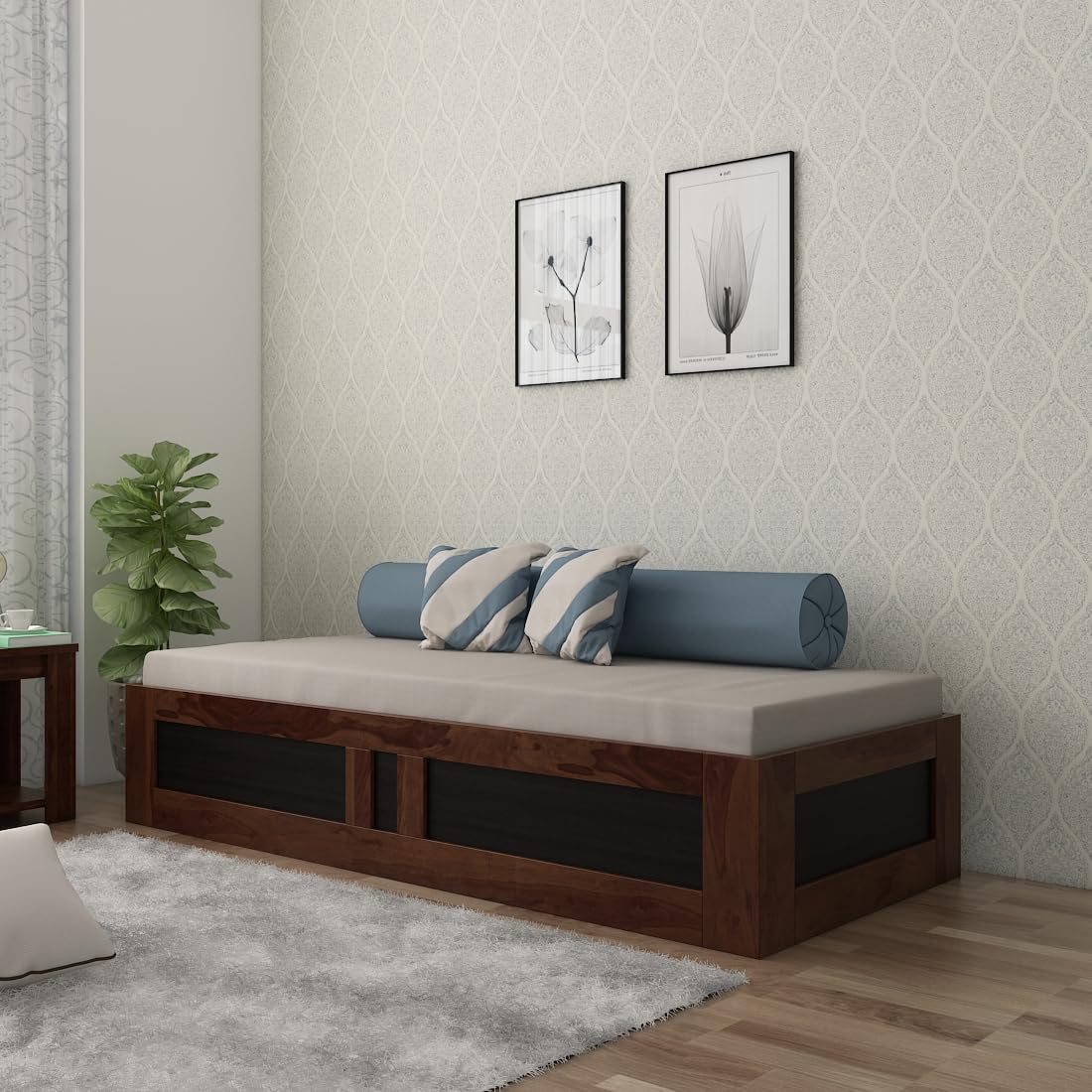 Spacewood Woodland Bed | Single Size (78 X 48) Engineered Wood Day Bed with Box Type Storage | 3 Year Warranty | Modern Design | Sheesham-image-31