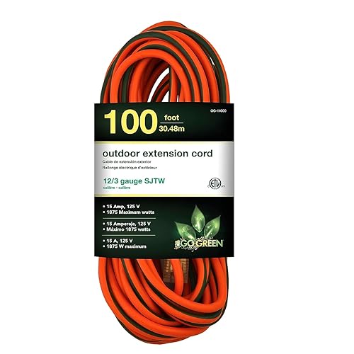 GoGreen Power (GG-14000) 123 100 pies - Cable de extensión SJTW para exteriores, extremo iluminado, naranja, 100 pies