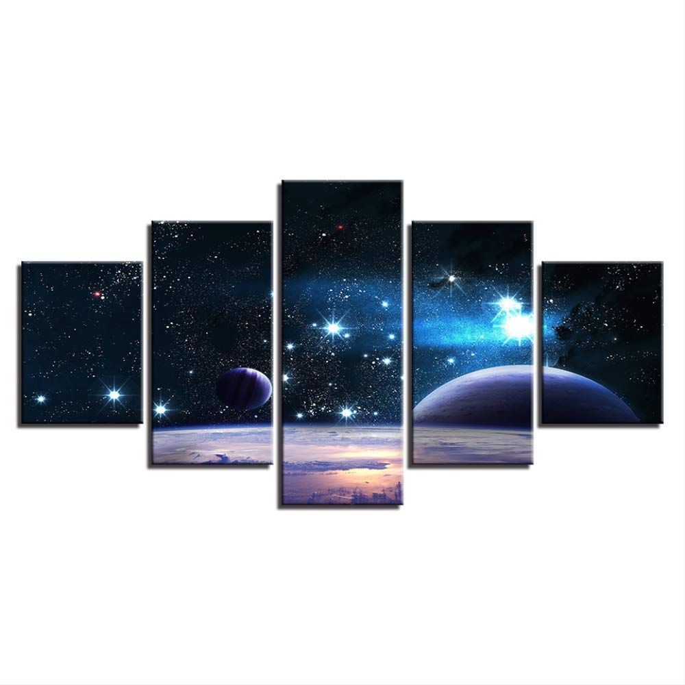 Tableau ciel étoilé pour décoration salon et chambre - Quadriptyque 5 panneaux sans cadre