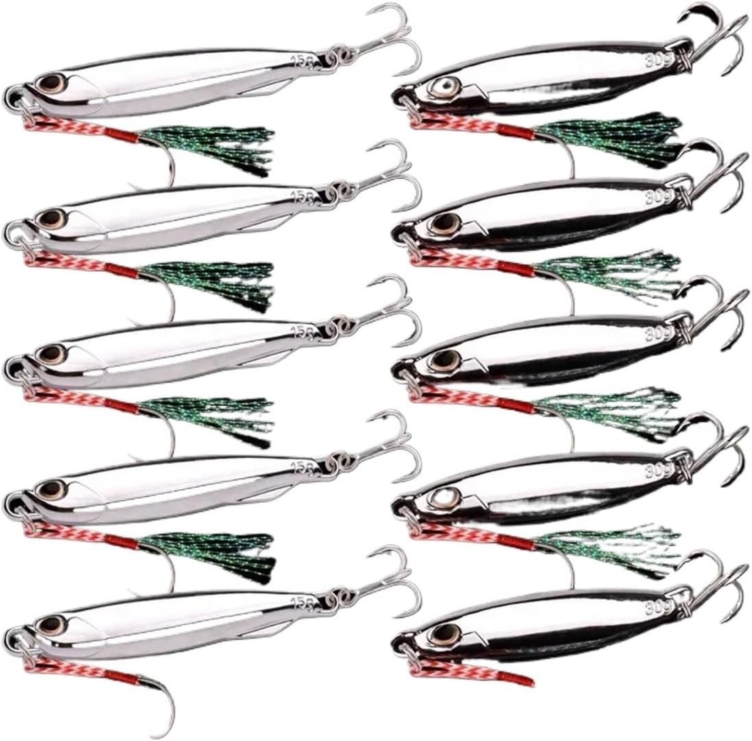 10pcs/lot metal cast jig spoon 10g 20g 30g 40g lure set with hook throwing jigging fish sea bass fishing lures