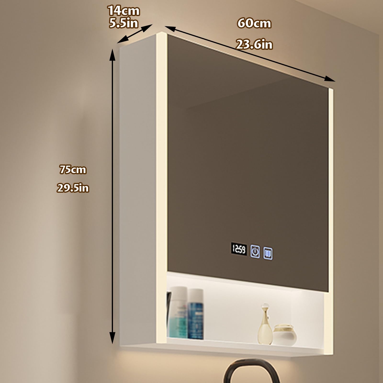 Armadietto da bagno salvaspazio con ripiani a specchio, 60 cm, multi strato, facile da installare e comodo per nizing, ideale per piccoli