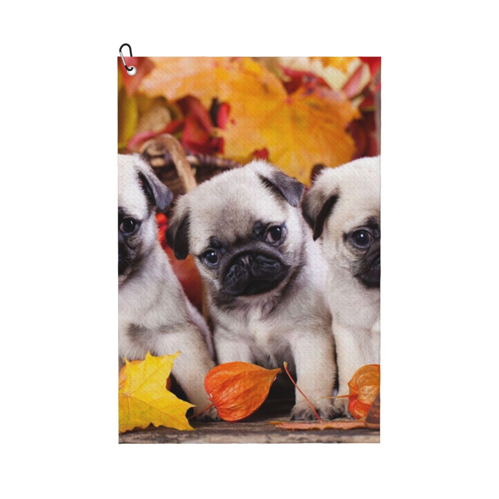 Hnnkloy Puppys Pug, 16x24 in Portable Waffle Golf Towels with Carabiner Clip for Golf Bag