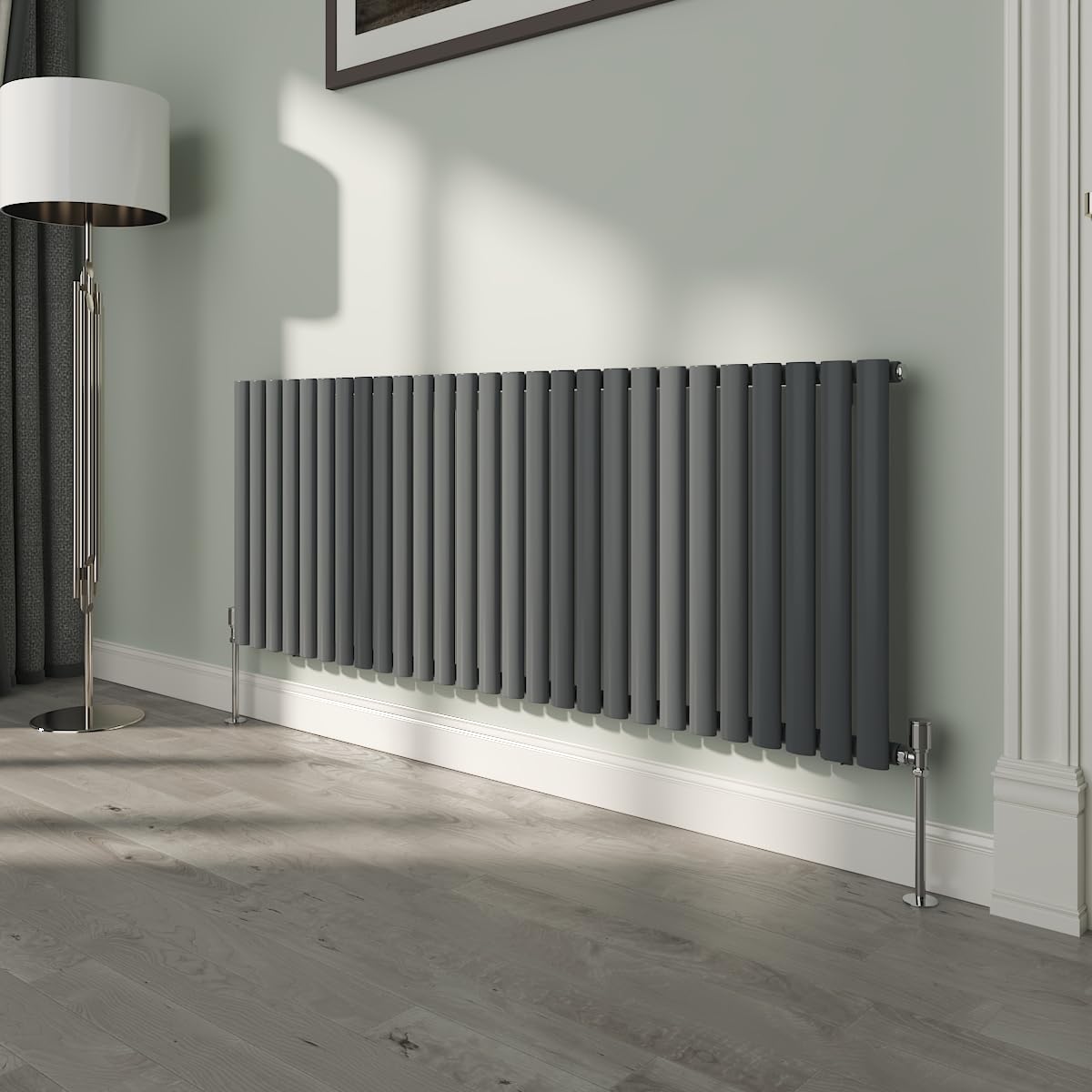 NRG 600x1593mm Oval Column Designer Radiator Single Panel Anthracite Bathroom Central Heating โ image 1