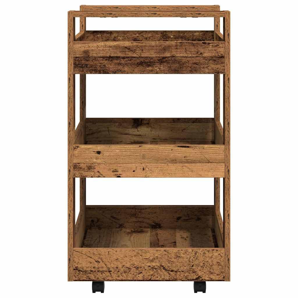 Carro de cocina blanco 60 x 45 x 80 cm de material de madera con 3 estantes y 4 ruedas, práctico carrito auxiliar con espacio de almacenamiento, fácil de limpiar