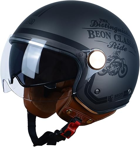 Miniatura 4 de Casco de motocicleta de cara abierta para adultos, aprobado por DOT, casco retro Vespa 34, doble visera, casco de motocicleta para hombre y mujer,
