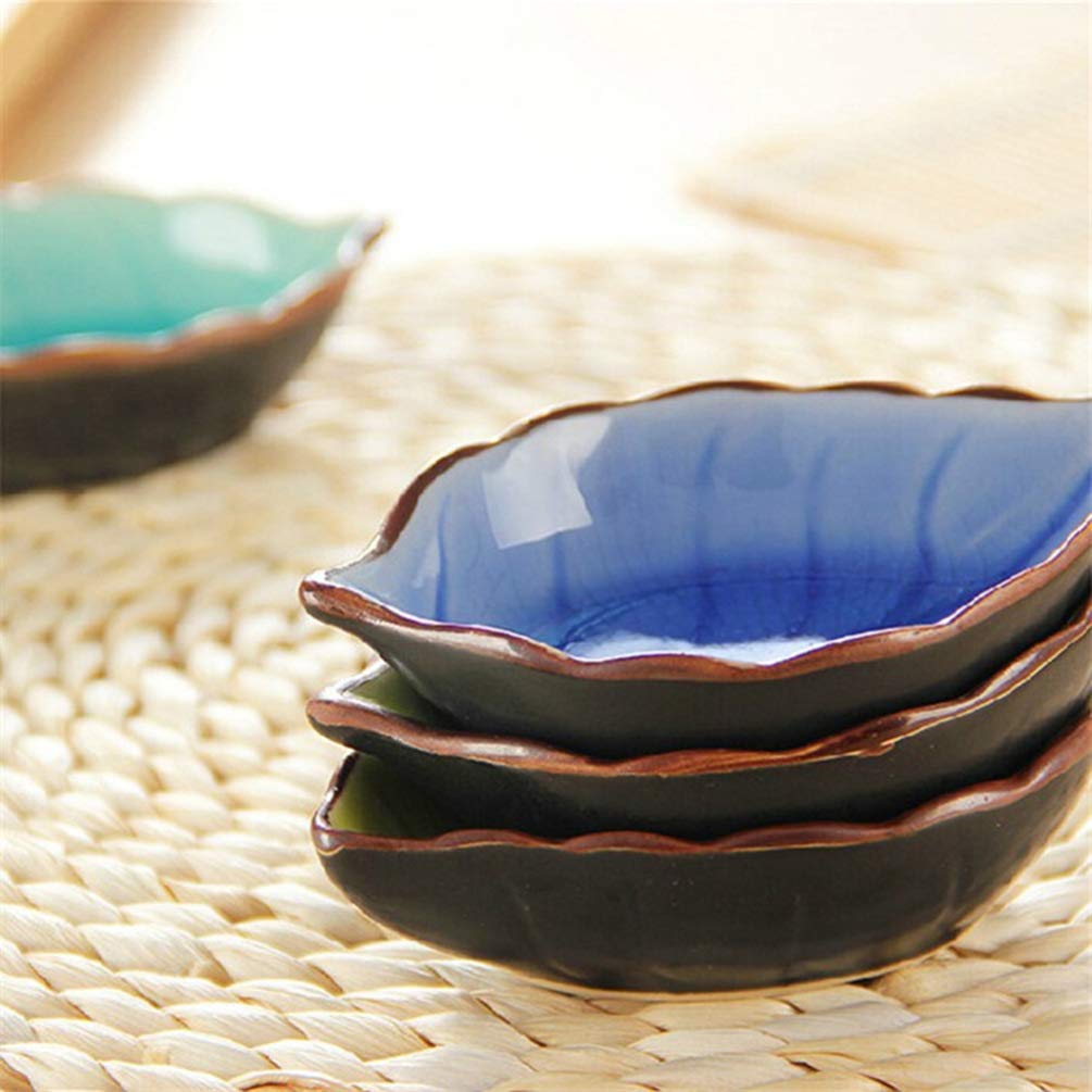 BESTonZON Jewelry Tray Ceramic Dip Bowls Leaf Shape Taste Dish Kitchen Vinegar Sauce Seasoning Dish Bone Dish Soy Sauce Dish Vegetable Dish Snack Plate Keto Dessert