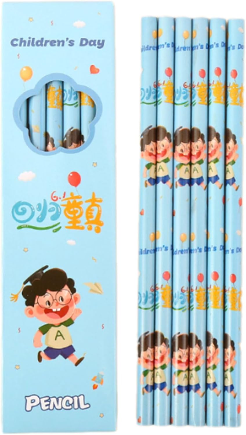 6PCS Wooden Pencil Cartoon Pencils for Student Sketching Drawing Back to School Supplies Stocking Fillers School Pencils for
