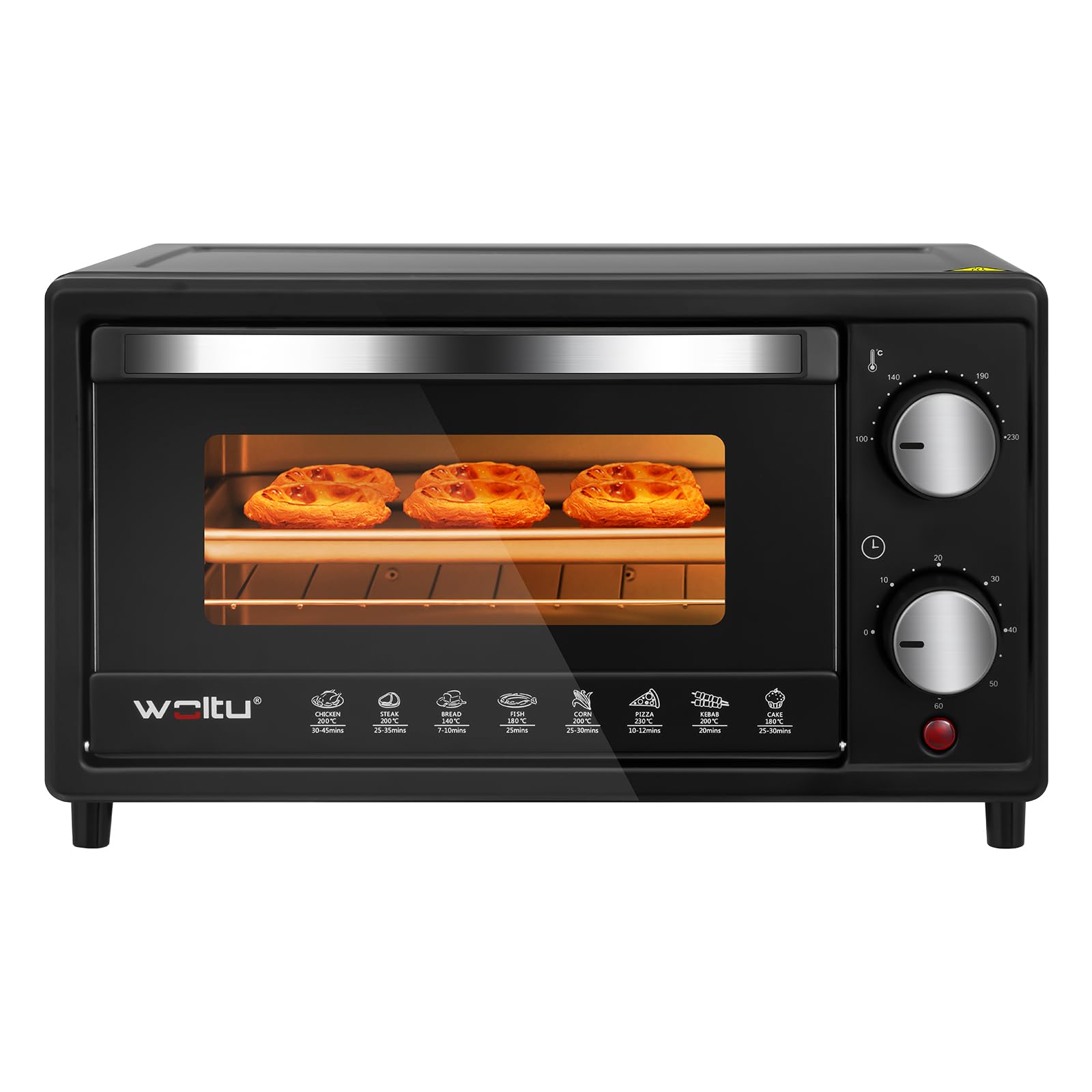 WOLTU Minibackofen 10 Liter, 800 Watt Toasterofen | Pizzaofen | Backblech mit Timer Mini Backofen für Pizza, Toast, Truthahn, Hot Dogs Schwarz