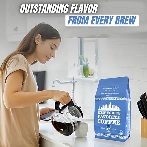 Miniatura 4 de Café molido favorito de Nueva York, tostado medio, café arábica recién tostado, sabor suave y rico aroma, bolsa de 12 onzas (paquete de 1)