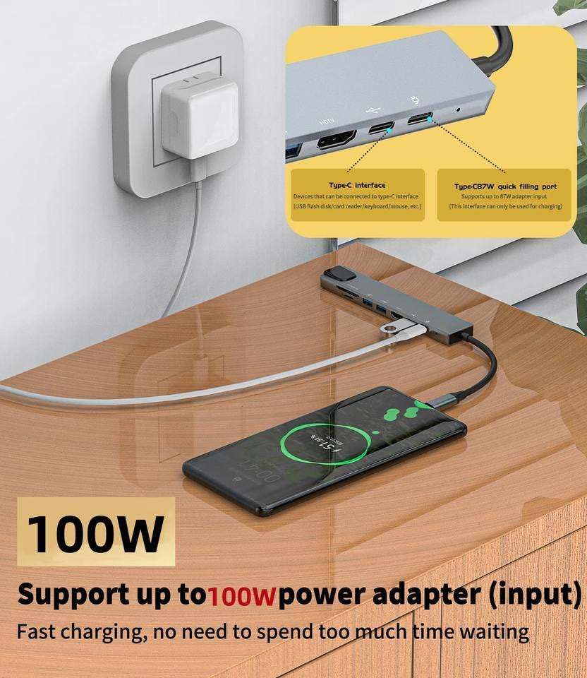 Image of Aluminum Mport 8 USB-C USB Hub /Docking Station(8-in-1) with 4K 30Hz HDMI, 100 Mbps Ethernet, USB 3.0, microSD /SD Card Reader, Type-C Data, PD Charging, USB 2.0, Type-C Plug for Laptop, Mac, PC