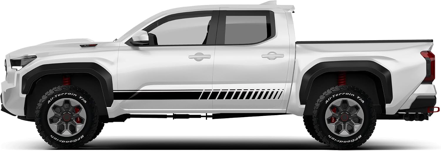 Side Sport Stripe Graphics Design Decals Stickers kit Compatible with Toyota Tacoma (2024 - Present) (Black)