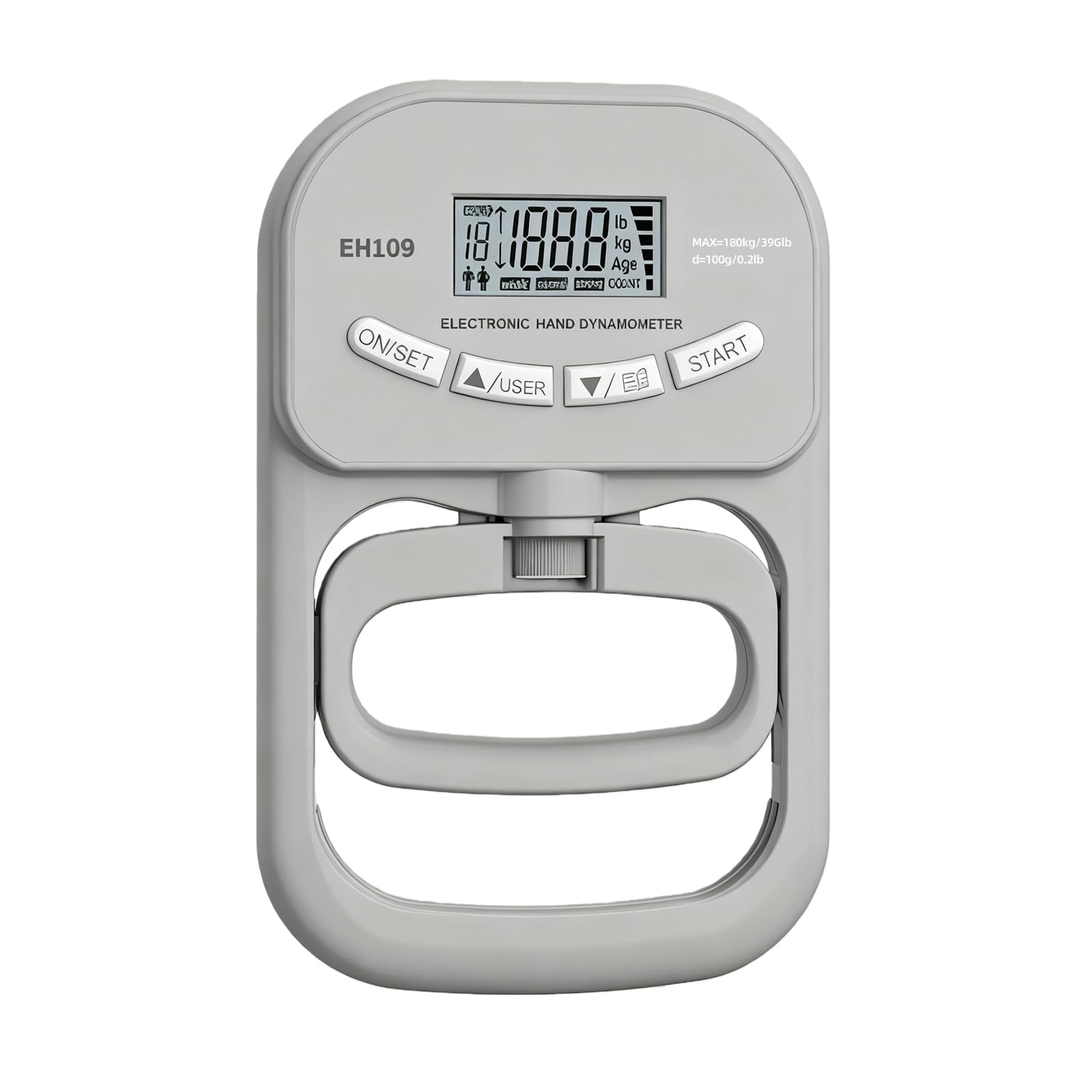 Digital Hand Dynamometer - Grip Strengthener Measurement Meter with Auto-Capture, 90kg/198lbs Capacity, Adjustable Handle, LCD Display, Sports & Clinical Use (Gray)